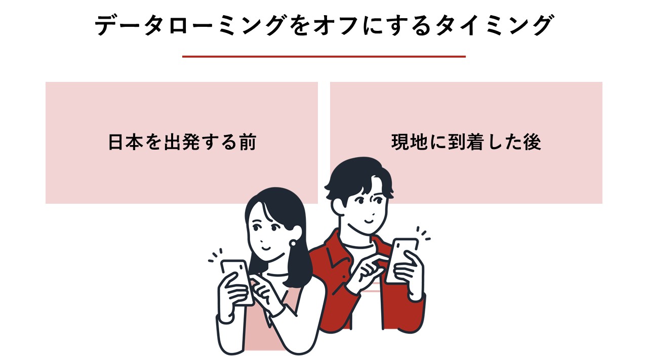 データローミングをオフにするタイミング（日本を出発する前、現地に到着した後）