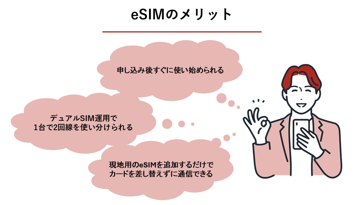 eSIMの3つのメリット（即日開通、デュアルSIM、海外での差し替え不要）
