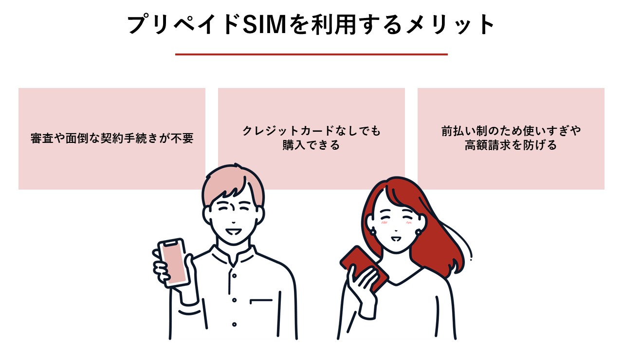 プリペイドSIMを利用するメリット（審査不要、クレカなし購入可、前払い制で高額請求防止）